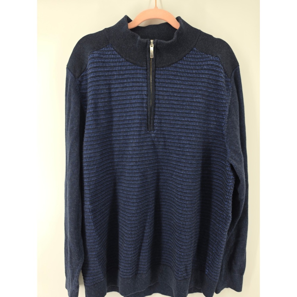 Tommy Bahama Mens XL Blue Striped Quarter Zip Cotton Tencel Pullover Sweater